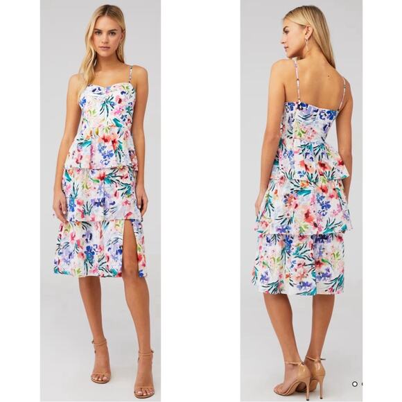 Amanda Uprichard Rosalia Floral Tiered Midi Dress Size XL - Picture 1 of 7